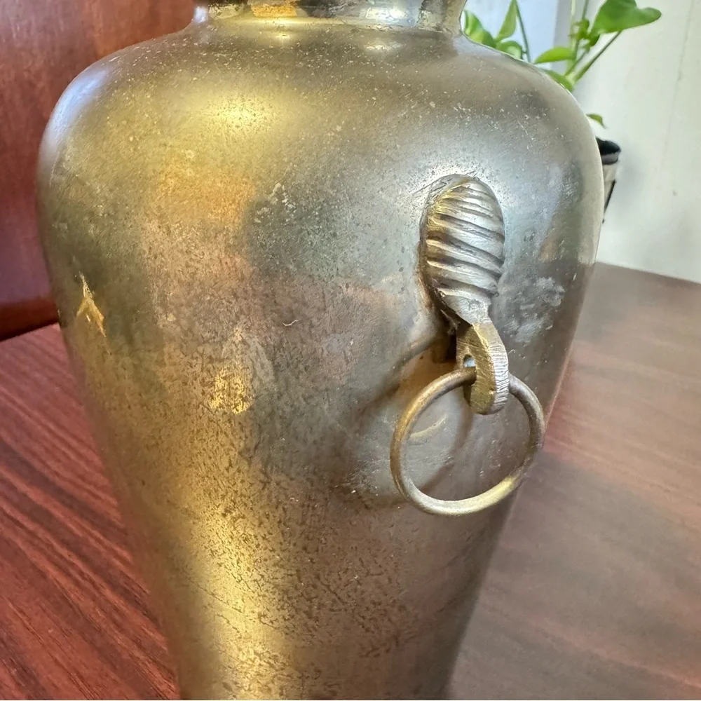 Vintage RIH Solid Brass, 8” Ring Handles Flower Vase, Flared Lip, Made In India
